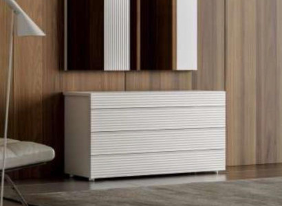 Weiße Designer Luxus Kommode mit Spiegel 4 Schubladen Holz Möbel Neu